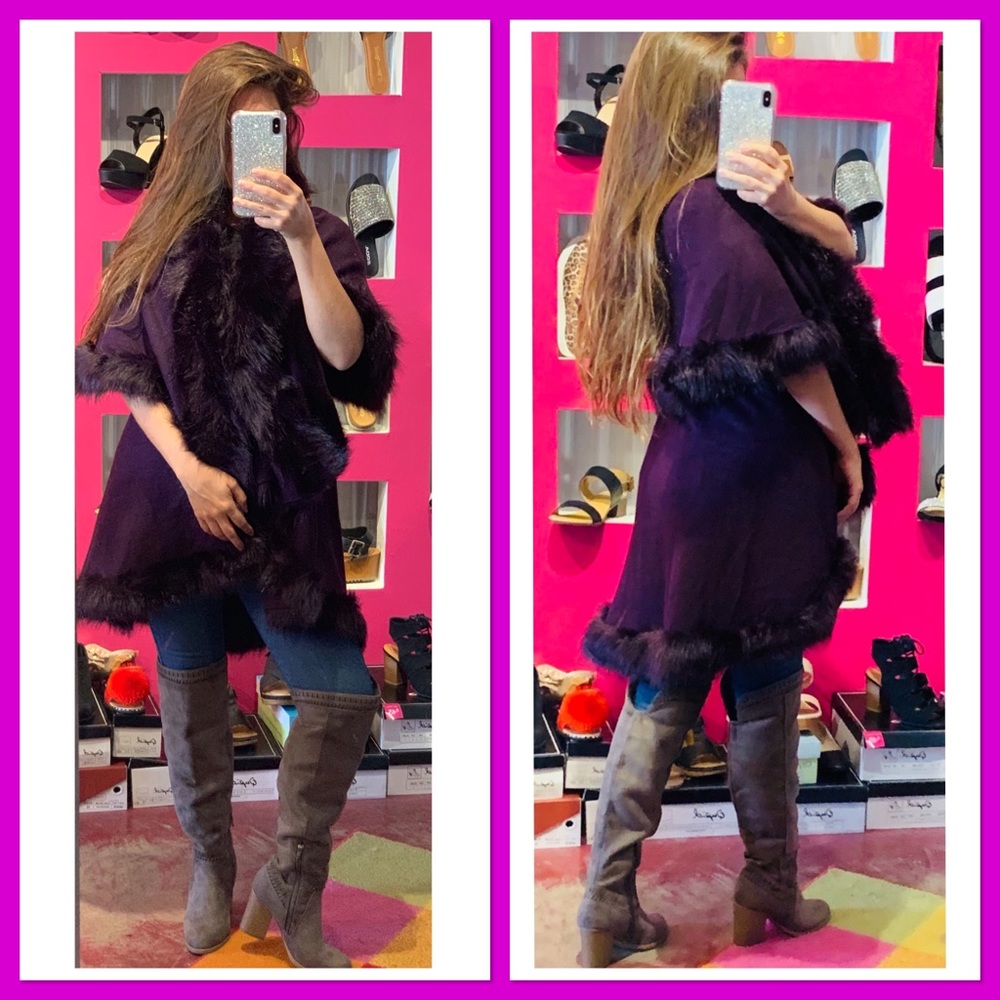ELEGANT Purple Faux Fur Double Layer CAPE COAT - Picture 4 of 10